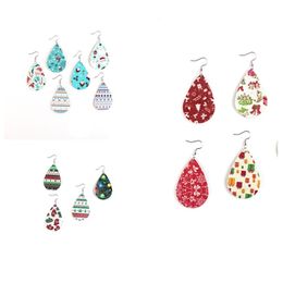 hot Christmas Christmas old bell print Leather Earrings Water Drop Leather Earrings Merry Christmas Earrings party Favour T2C5301
