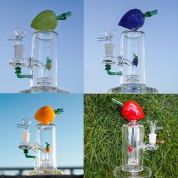 Unique Peach Fruits Bong 7 Inch Tall Glass Water Pipes With Bowl Perc Showerhead Percolator 14mm Female Joint Dab Rigs Heady Bongs Wholesale
