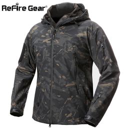 ReFire Gear Shark Skin Soft Shell Tactical Military Jacket Men Waterproof Fleece Coat Army Clothes Camouflage Windbreaker Jacket 201111