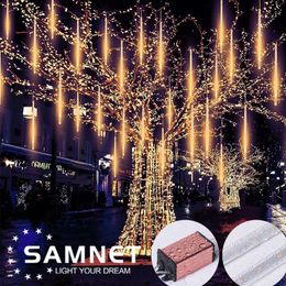 LED 8 Tubes Waterproof Meteor Shower Garland Christmas Decoration for Home Outdoor String Lights As Party Garden Holiday Lights Y201020