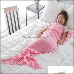Blanket Bedding El Supplies Home & Garden Soft Knitted Mermaid Tail Crochet Handmade Slee Bag For Kids Adt Birthday Christmas Gift Drop Deli