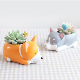 Succulents Flower Pots Cartoon Dog Asleep Planter Creativity Puppy Resin Planters Pots Desktop Decoration Home Garden Ornaments LSK1952