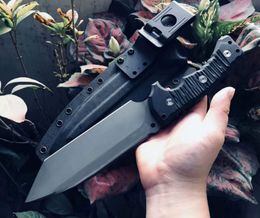 Top Quality Outdoor Survival Straight Knife A2 Grey Titanium Coated Tanto Point Blade Full Tang Black G10 Handle With Kydex
