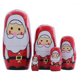 Christmas Decorations 5Pcs Hand Painting Matryoshka Nesting Doll Toy Party Home Wooden Kids Festival Portable Gift Smooth Decoration Cute1