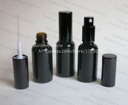 500 pcs/lot 30 ml glossy black glass bottle with lotion lid ,Small Essential Oil Pump Bottle