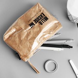 Storage Bags Paper Portable Women Cosmetic Bag Multifunction PVC Pencil Case Travel Handbag Zipper Makeup Purses