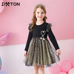 DXTON Girls Dresses Flying Long Sleeve Kids Winter For Elegant Birthday Party Vestidos Children Princess 220106