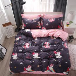 Cartoon Unicorn Bedding Sets Colourful Rainbow and Cloud Pattern Duvet Cover Set Striped Bed Sheet Pillowcases LJ200819