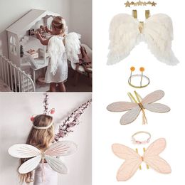 EnkeliBB Beautiful Kids Girls Party Wear Angel Wing Accessories Baby Girl Lovely Photography Props Christmas Halloween Props LJ201105