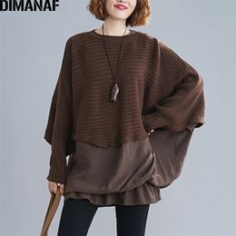 DIMANAF Oversize Autumn Women Sweater Knitting Pullovers Tops Plus Size Female Lady Fashion Casual Batwing Sleeve Basic Clothing 201222