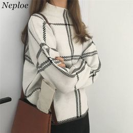 Neploe Pull Femme 2019 Winter Autumn Oversized Knitted Sweater Women Lantern Sleeve Embroidery Cartoon Thicken Pullovers Jumper T200101