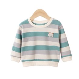 Children's sweater new boys and girls long-sleeved T-shirts add fleece to baby's coat Striped kids clothes toddler clothing