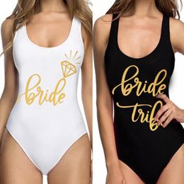 Bride Tribe Print One Piece Swimsuit For Women Bathing suit Female Lining Bikini Wedding Party Backless Beachwear Bikini1