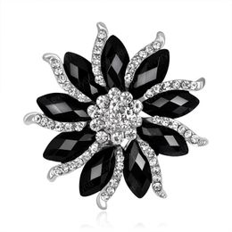 Black flower brooch Crystal wedding bouquet brooch pins women dress suits brooches fashion Jewellery