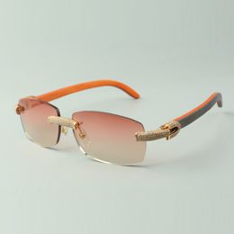 Direct sales micro-paved diamond sunglasses 3524026 with orange natural wood temples designer glasses, size: 56-18-135 mm