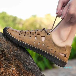 2022-Men's casual sandals, Roman style, leather, summer shoes, beach shoes, outdoor, water, work, leather,