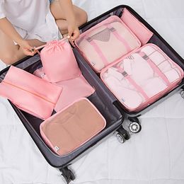 7 PCS Travel Storage Bag Luggage Organizer Set For Clothes Tidy Storage Suitcase Wardrobe Shoes Zip Bags Travel Makeup Cube Bag T200710