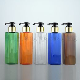 30pcs 250ml empty gold pump plastic cosmetic square bottles,shampoo PET container with lotion shampoo bottle