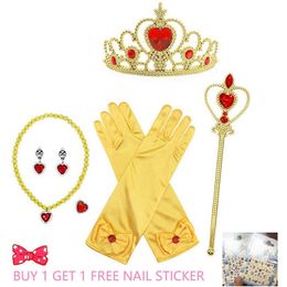 6 /lot Girls Accessories Princess Annae Dress Up Girls Cosplay Toys Crown Necklace Ring Earring Wand Gloves Kids Jewelry Set LJ201009