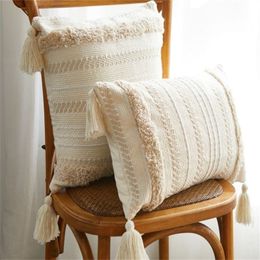 Home Decor Boho Pillowcase Sofa Cushion Square Decor Pillows Bedroom Living Room Woven Modern Large Tassel Pillow Cover 201212