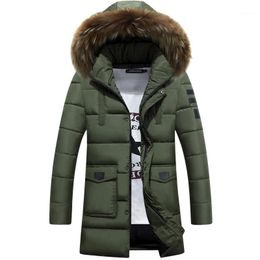 Men's Down & Parkas Wholesale- 2021 Jacket Men Winter Fur Collar Long Coat Cotton Clothes Brand Clothing Male Snow Tops Outwear Overcoat Win