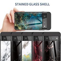 Slim Thin Stone Marble Tempered Glass Phone Cases For Google Pixel 6 Pro 7 7A 6A 5A 5 XL 4A 4 XL 3A 3XL 8 Soft Edge Conque