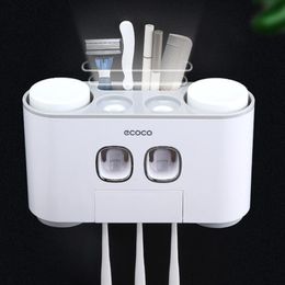 Automatic Toothpaste Dispenser Bathroom Accessories Set Toothbrush Holder Set with 4 Cups Toothpaste Squeezer Toothbrush Storage LJ201204