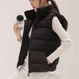 Bella philosophy Autumn Hooded Women Cotton Vest Autumn Casual Warm Thick Waistcoat Sleeveless Solid Removable Hat Vest 201029