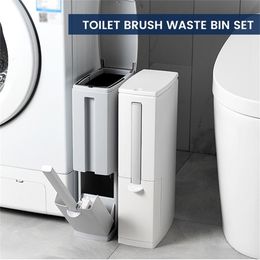 2 in 1 N Trash Can Toilet Brush Set Bathroom Plastic Waste Bin Dustbin Kitchen Bucket Household Cleaning Tools 211222