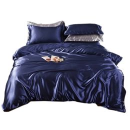 Luxury Satin Silk Bedding Sets Duvet Cover Flat Fitted Sheet Twin Full Queen King size 4pcs/6pcs linen set Black 100%golden 201210