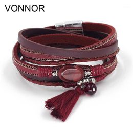 Tennis VONNOR Jewellery Boho Bracelets For Women Leather Wrap Bracelet Stone Tassel Charm Autumn Winter Femme Accessories1