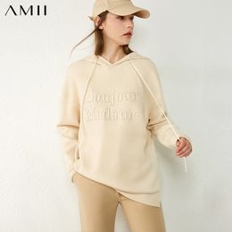 Amii Minimalism Autumn Winter Hoodie Women Fashion Hooded Embroidery Letter Loose Full Sleeve Sweatshirt Women Tops 12070489 201031