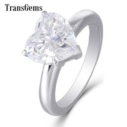 Transgems 14K 585 White Gold Centre 3ct 9X9mm F Colour Heart Shaped Solitaire Moissanite Engagement Ring for Women Wedding Gifts Y200620