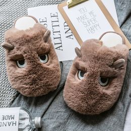 Furry slippers for women Fashion house shoes comfy female bedroom slippers with fur Cute Non-slip Animal plush slippers home Y201026