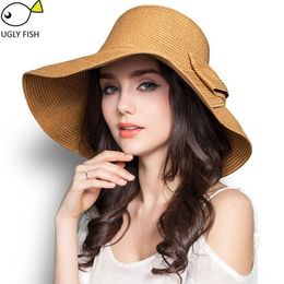 Summer hats for women straw hat beach hats for women sun hats wide brim floppy Y200602
