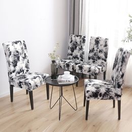 4/5/6 Pieces ink printed Chair Cover Washable Removable Big Elastic Seat Covers Slipcovers Stretch For Banquet Hotel dining room Y200104