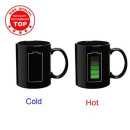 Creative Battery Magic Mug Positive Energy Colour Changing Cup Ceramic Discoloration Coffee Tea Milk Mugs Novelty Gifts 201029