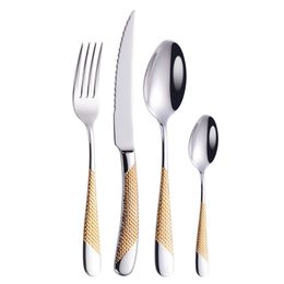 4Pcs set Cutlery Set 304 Stainless Steel Tableware Knife Fork Spoon Dinner Set Kitchen Dinnerware High Quality 201113