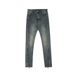 Men's Jeans High street zipper decorative wash old slim legged jeans