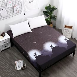 Floral printed Fitted Sheet cartoon Mattress Cover with all-around Elastic Rubber Band plant style Bed Sheet 201113