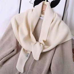 Winter Triangle Knit Scarves for Women Outdoor Solid Color Warm Shawls and Wraps Double-Sided Wear Knotted Muffler Bandana 220106
