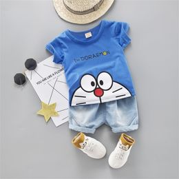 Cartoon Toddler Boy Clothes Summer Set 2 Color T Shirt Short Jeans Children Clothing Short Sleeve Shirt Boys Suit Baby Tracksuit LJ200917