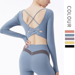 Yoga Outfits Shirts Women Long Sleeve Tops Fitness Hollow Out Backless Elastic T-shirts Solid Quick Dry Gym Workout Clothing