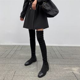 Meotina Stivali in vera pelle Tacco medio elasticizzato Scarpe da donna lunghe Punta tonda Tacchi spessi Sopra il ginocchio Donna Autunno Inverno