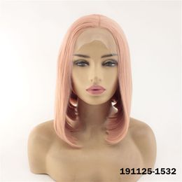 Short Full Straight Synthetic Hair Lace Front BOB Wigs Simulation Human Hair Wig perruques de cheveux humains