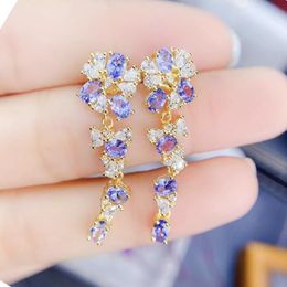 tanzanite jewelry earrings UK - Dangle & Chandelier Natural Real Tanzanite Flower Long Drop Earring 0.25ct*12pcs Gemstone Per Jewelry 925 Sterling Silver Fine J21428