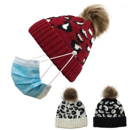 leopard print wool hat Australia - Beanie Skull Caps Elegant Leopard Printed Can Hang Masks Hat Fashion Plush Hairball Knitted Hats For Women Winter Warm Wool Cap1
