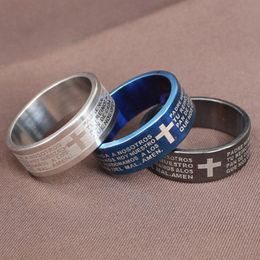 Fashion Stainless Steel Men Ring Scripture Cross Bible Text Jesus Tattoo Christianity Cross Letter Rings Diameter 16-22mm Jewellery Gift