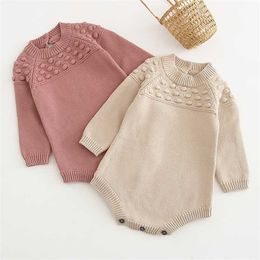 Baby Girls Wave Point Rompers Knitted Long Sleeve Children Autumn Winter born Jumpsuits Clothes 220106