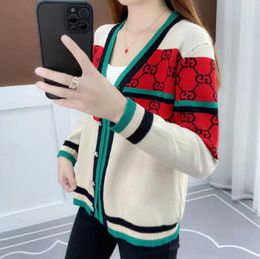 Designer womens V neck sweaters long sleeved cotton knit sweater cardigan loose casual jacket coats ladys sleeve jumper clothing